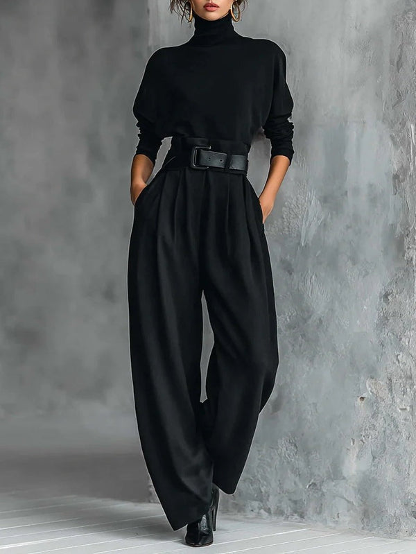 Doveline | Conjunto de Jersey de Cuello Alto y Pantalón de Pierna Ancha