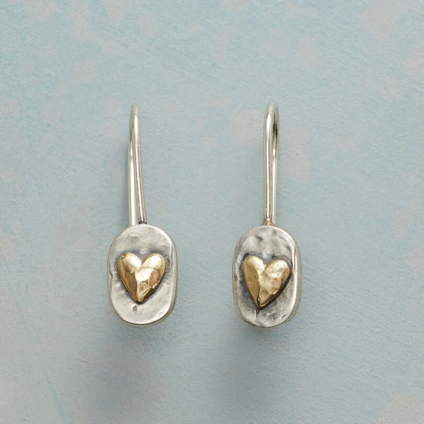 Pendientes en Forma de Corazón en Plata y Oro