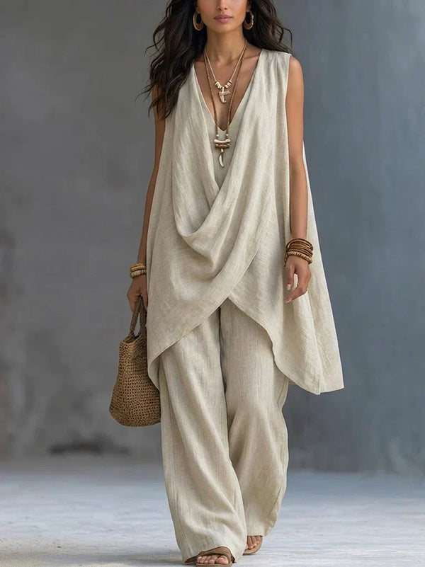 Conjunto Bohemio Amplio de Algodón y Lino para Mujer
