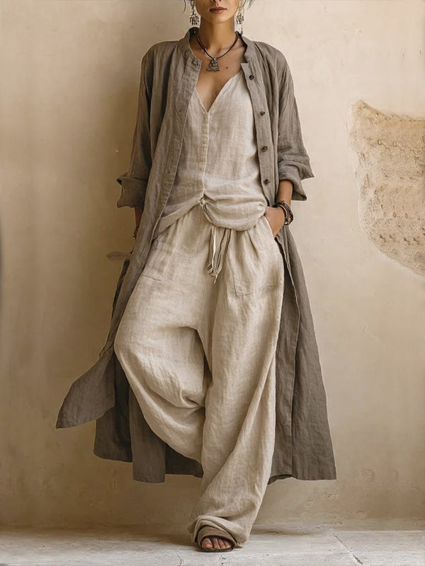 ILENIA | Conjunto Boho de Tres Piezas en Mezcla de Lino