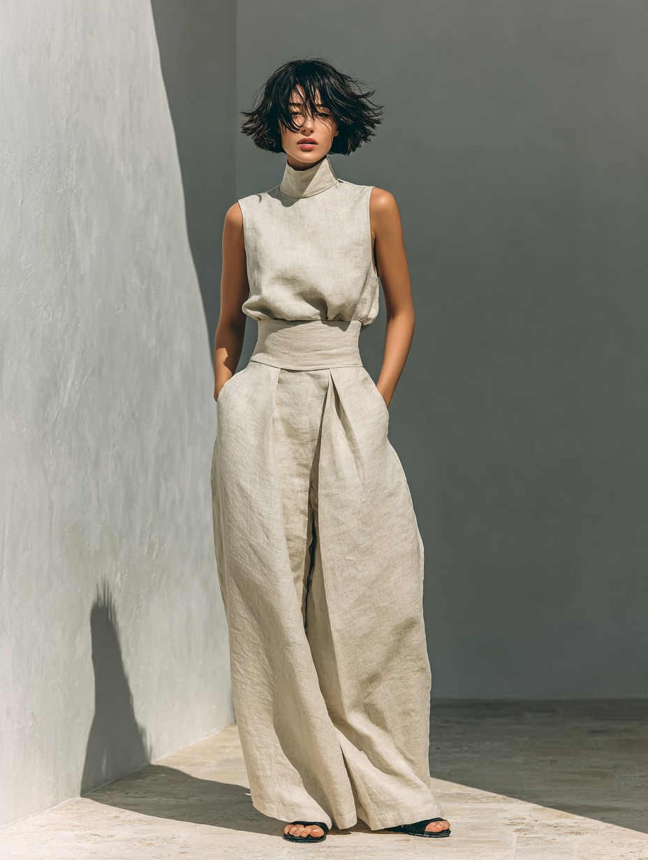 Serena | Conjunto de Blusa Sin Mangas y Pantalón de Pierna Ancha en Mezcla de Algodón y Lino
