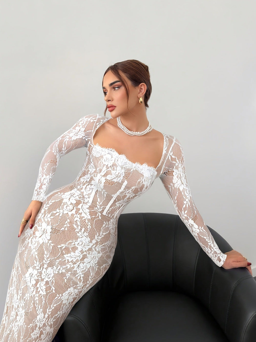 Camilla | Vestido Maxi de Encaje de Manga Larga