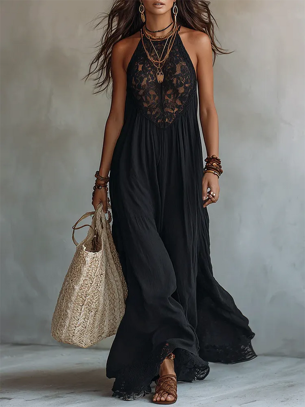 Vivienne | Vestido Halter con Paneles de Encaje