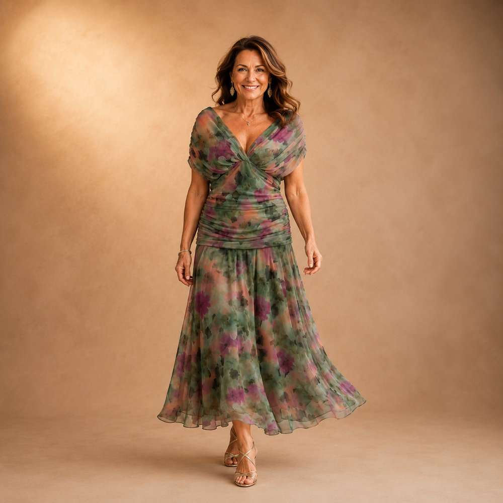 Delilah | Vestido Midi Floral con Hombros Descubiertos