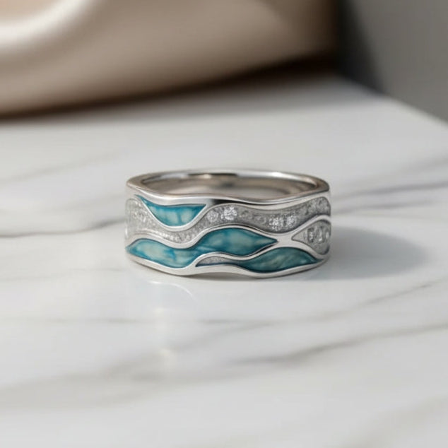 Anillo Ondulado de Turquesa en Plata