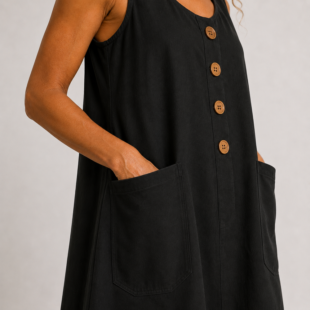 Mabel | Mini Vestido Sin Mangas con Botones y Bolsillos Laterales