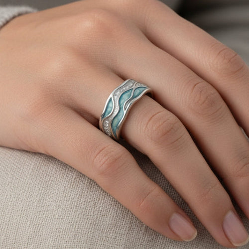 Anillo Ondulado de Turquesa en Plata