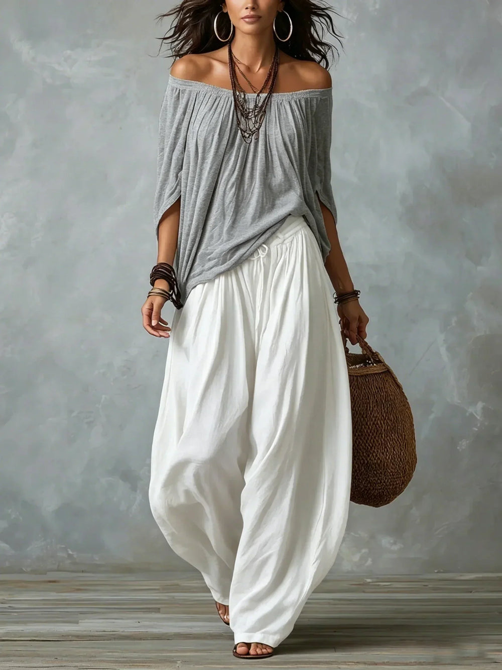 EUGENIA | Conjunto Top de Hombros Descubiertos y Pantalón Farol