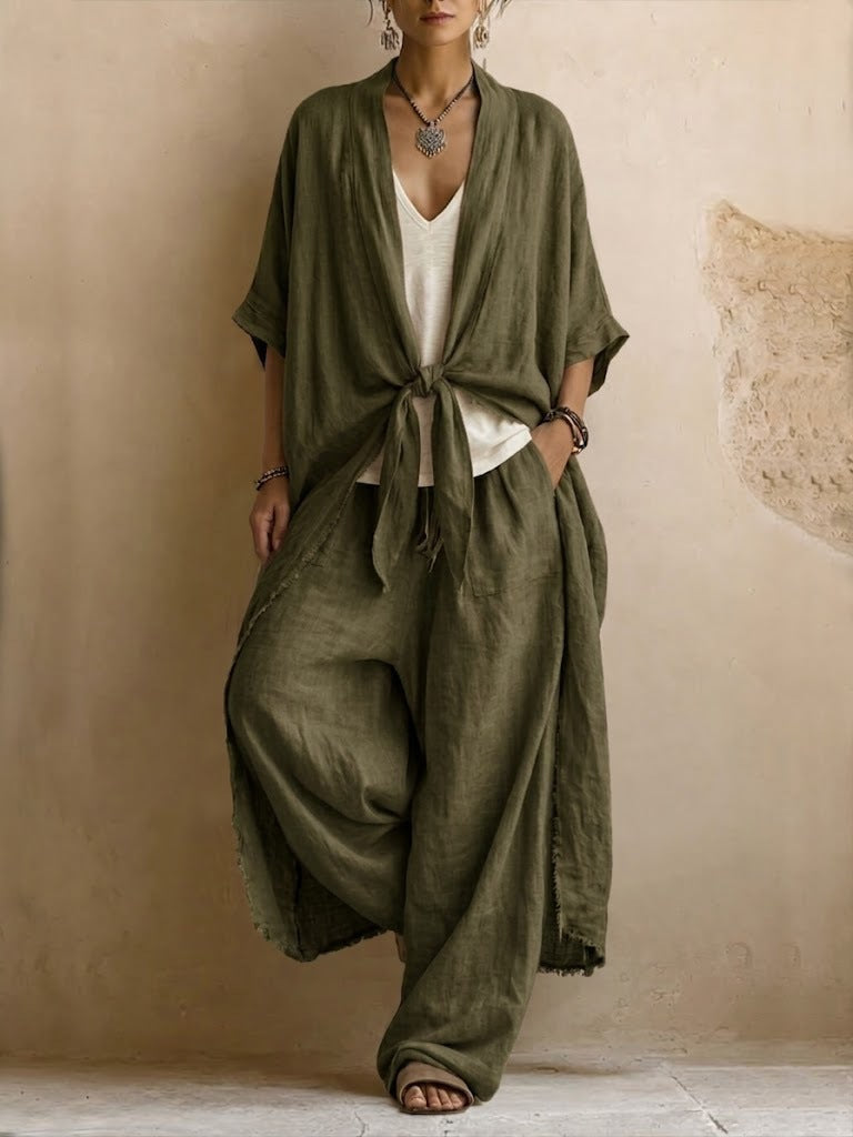 Lavinia | Conjunto de Kimono Oversize y Pantalón de Pierna Ancha