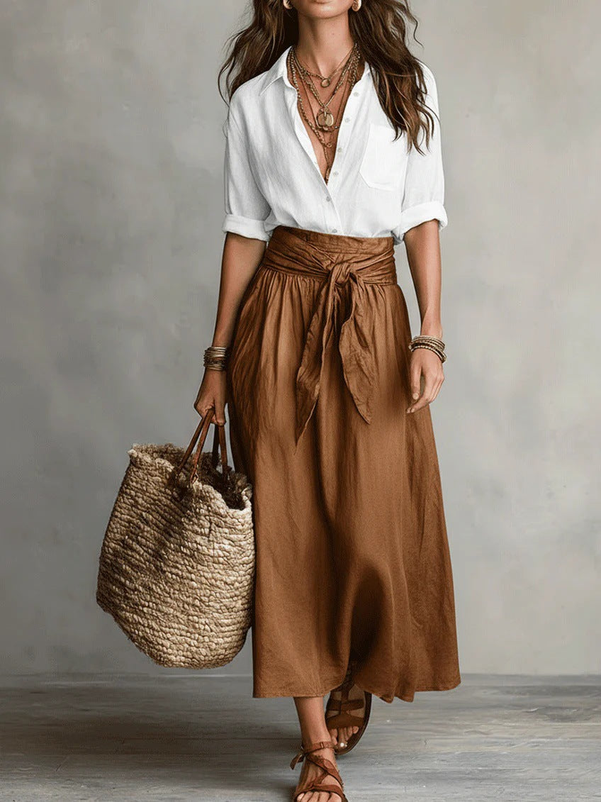 River | Conjunto de Dos Piezas Top Negro y Falda Midi Verde Oliva