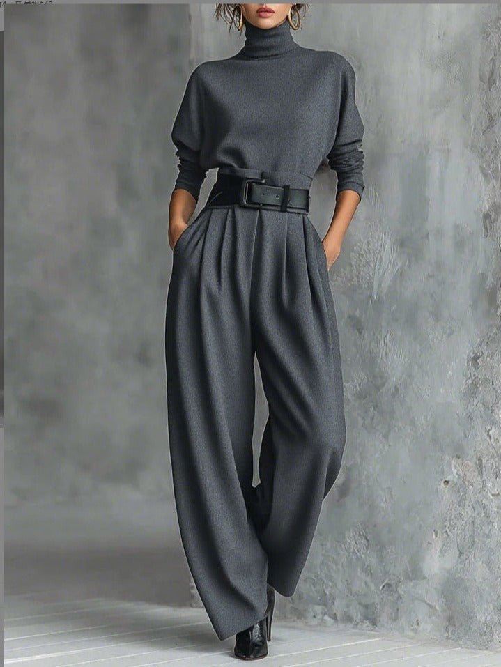 Doveline | Conjunto de Jersey de Cuello Alto y Pantalón de Pierna Ancha