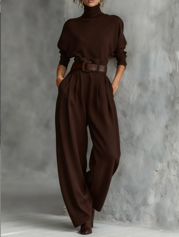 Doveline | Conjunto de Jersey de Cuello Alto y Pantalón de Pierna Ancha