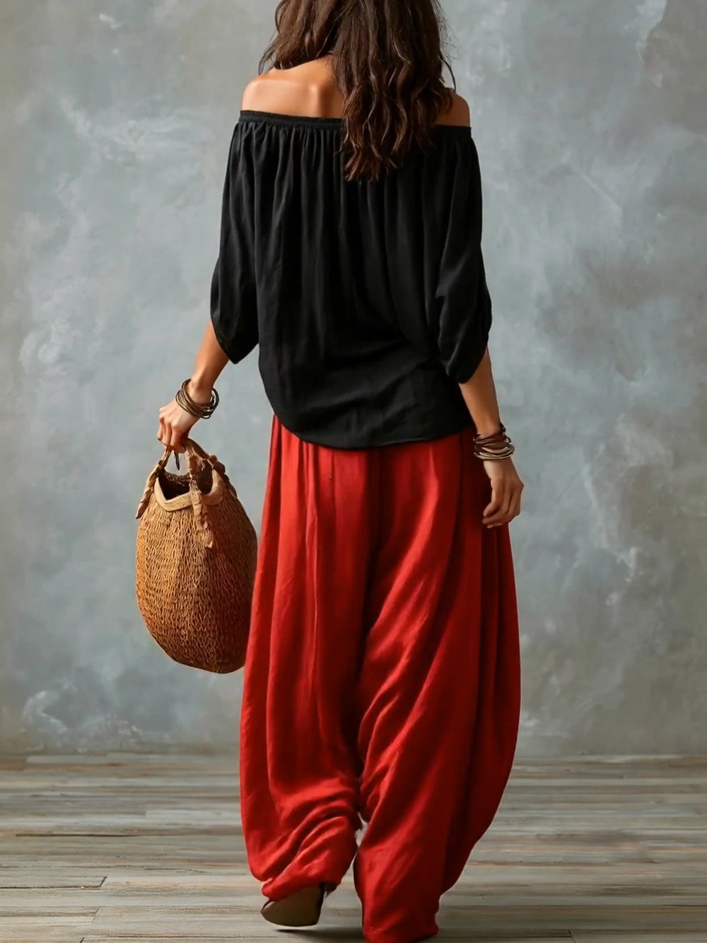 EUGENIA | Conjunto Top de Hombros Descubiertos y Pantalón Farol
