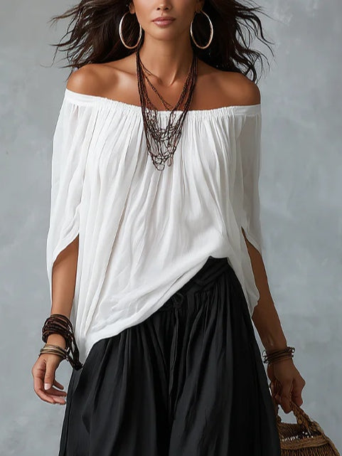 Rosario | Conjunto de Top de Hombros Descubiertos y Pantalón Farol Ancho