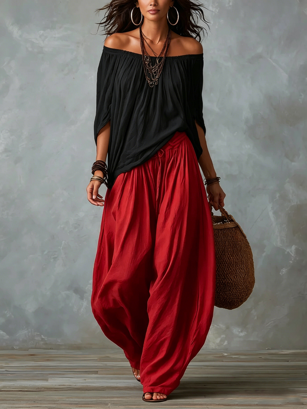 EUGENIA | Conjunto Top de Hombros Descubiertos y Pantalón Farol