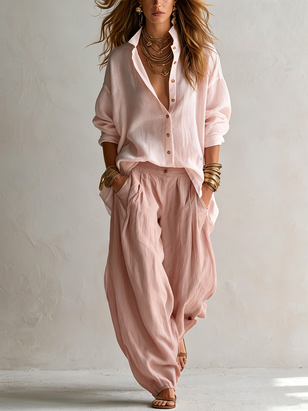 Cristina | Conjunto de Camisa Blanca y Pantalón Farol de Pierna Ancha