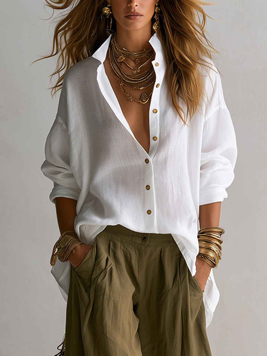 Cristina | Conjunto de Camisa Blanca y Pantalón Farol de Pierna Ancha