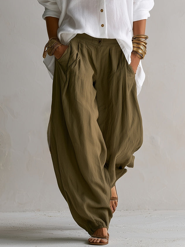Cristina | Conjunto de Camisa Blanca y Pantalón Farol de Pierna Ancha