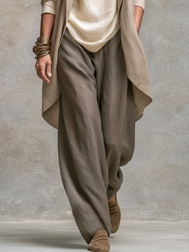 Speranza | Traje Elegante Beige-Gris de Tres Piezas y Pierna Ancha
