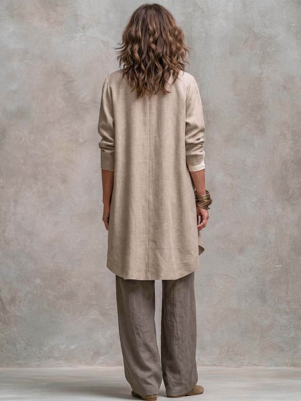 Speranza | Traje Elegante Beige-Gris de Tres Piezas y Pierna Ancha