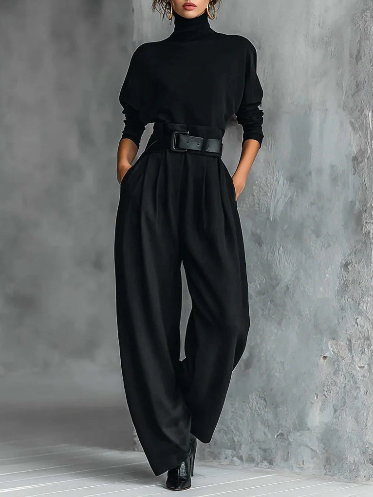 Doveline | Conjunto de Jersey de Cuello Alto y Pantalón de Pierna Ancha