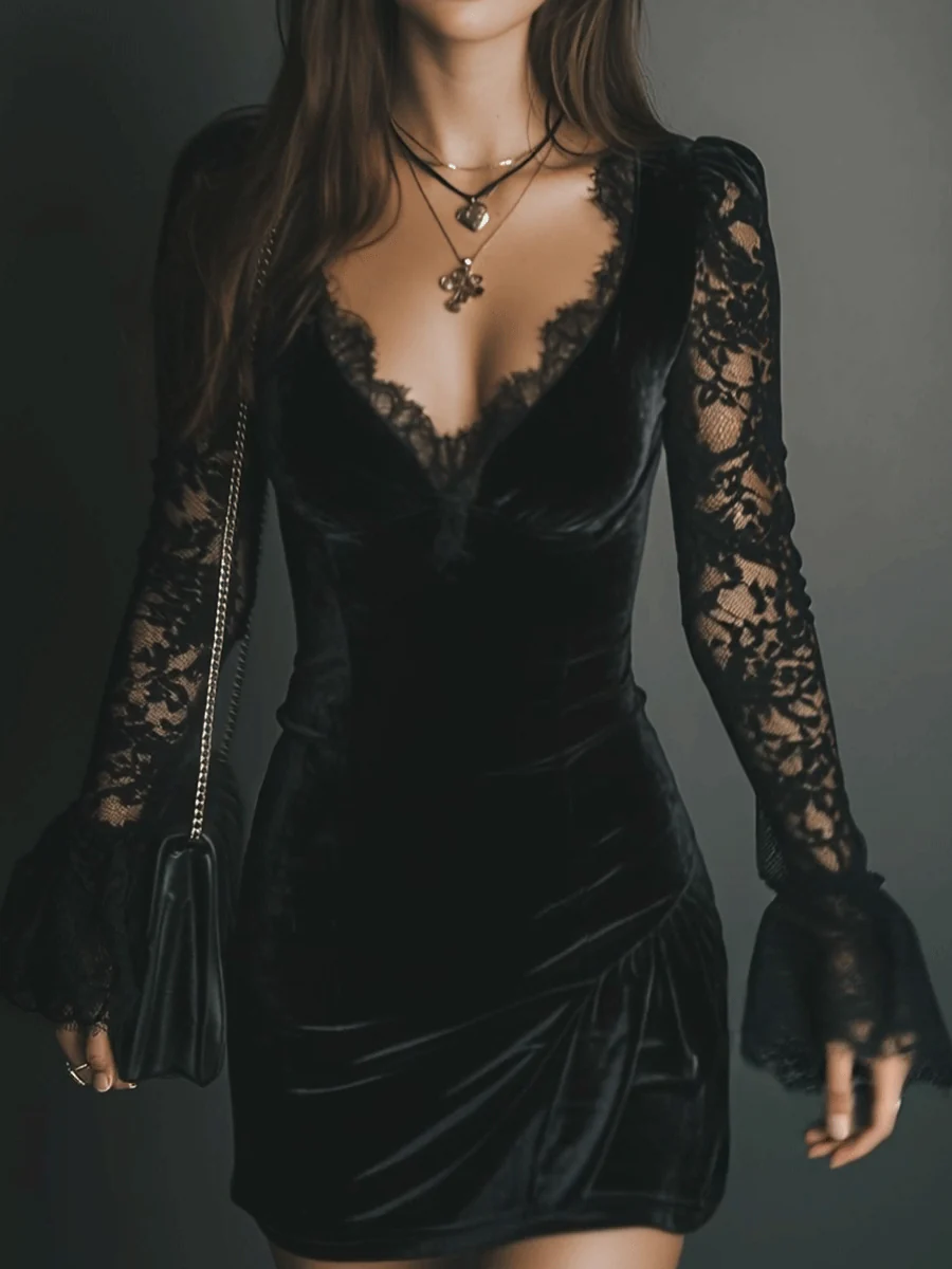 Vanie | Vestido de Terciopelo con Encaje