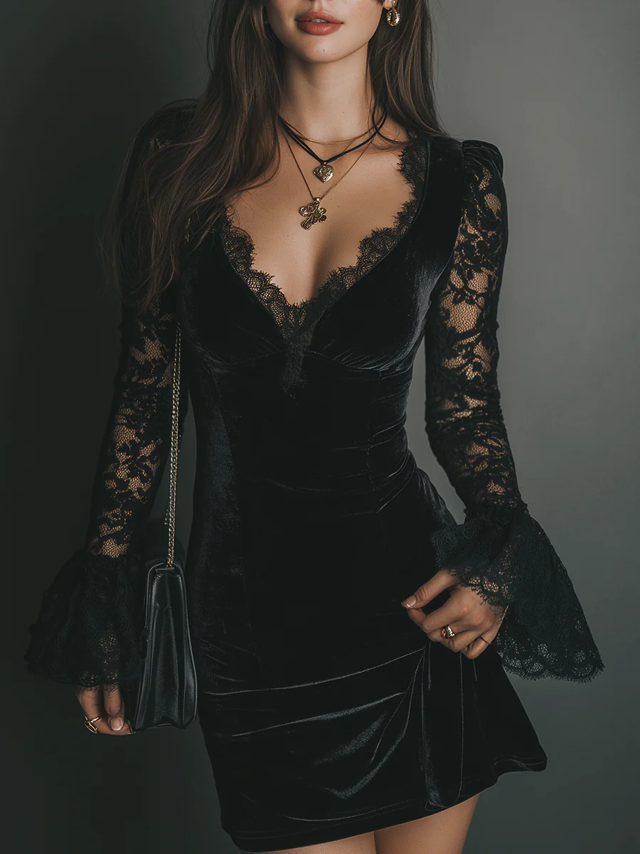Vanie | Vestido de Terciopelo con Encaje