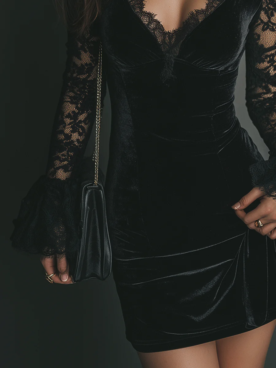 Vanie | Vestido de Terciopelo con Encaje