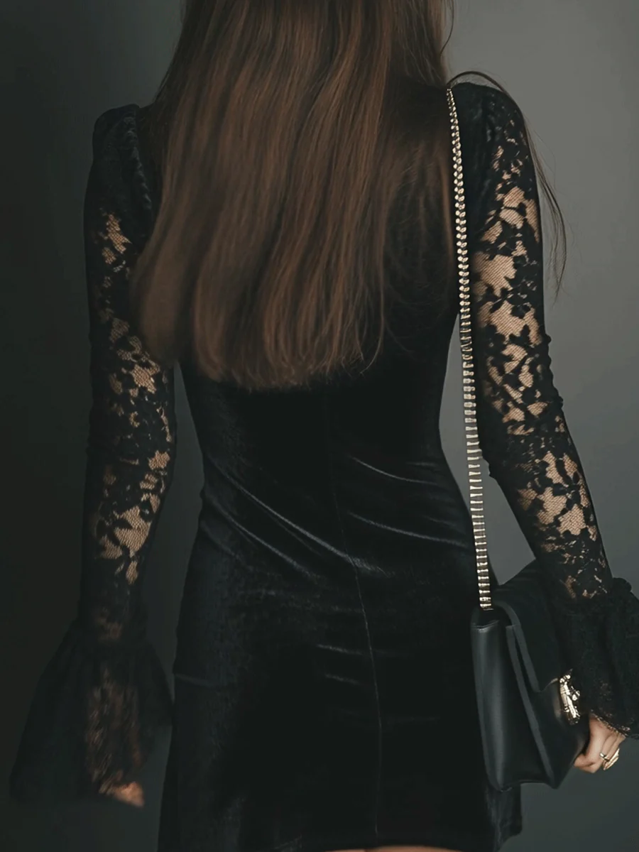 Vanie | Vestido de Terciopelo con Encaje