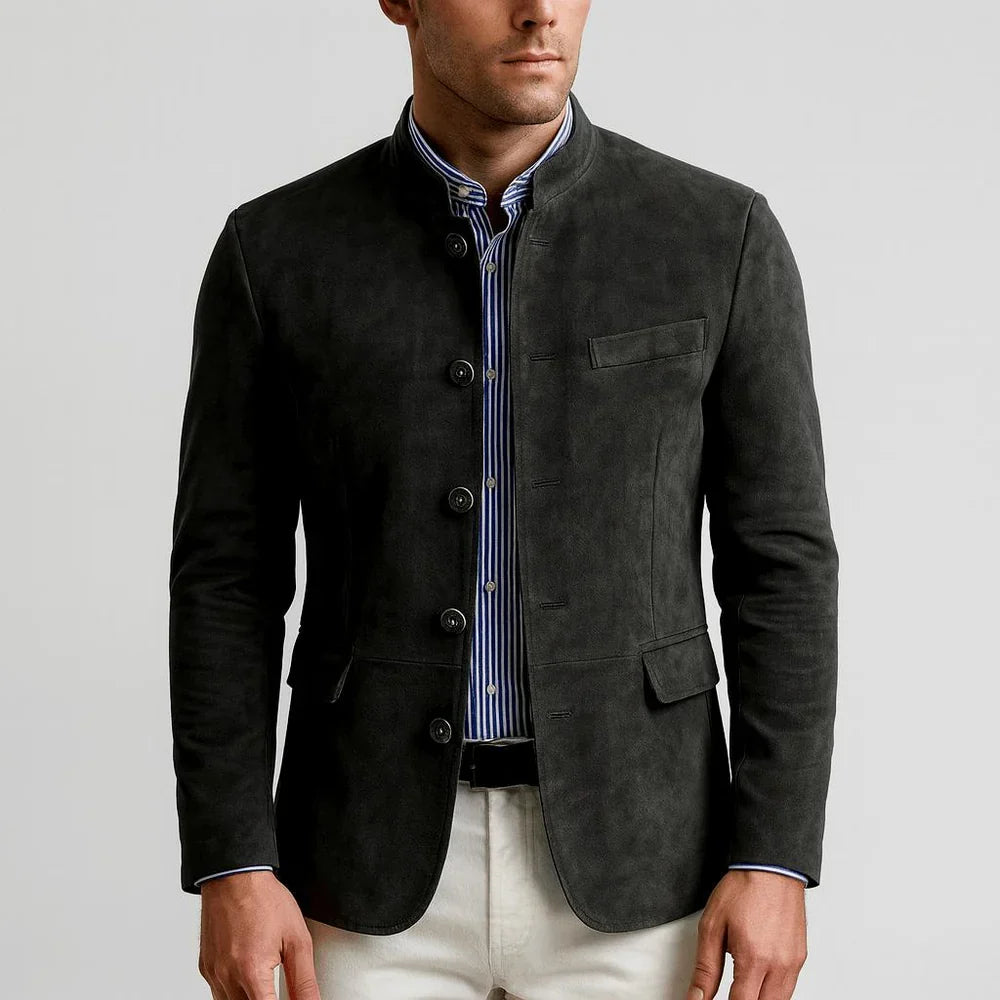 Blazer de ante con cuello mao
