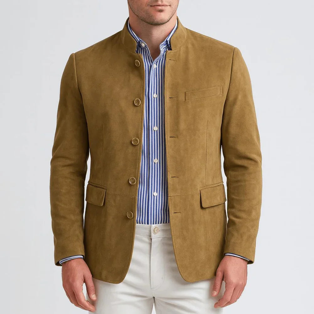 Blazer de ante con cuello mao