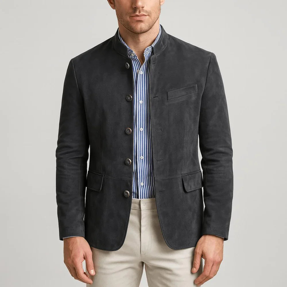 Blazer de ante con cuello mao
