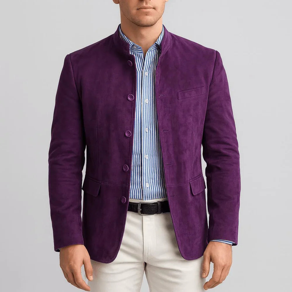Blazer de ante con cuello mao