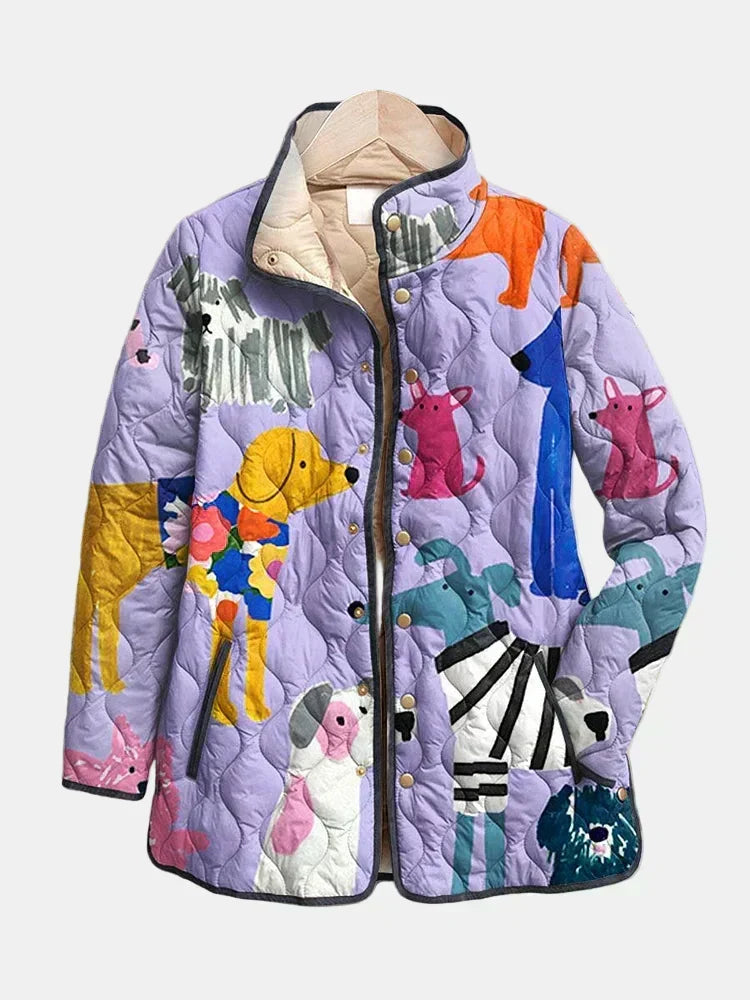 Iverie | Chaqueta Acolchada Casual con Estampado de Perros
