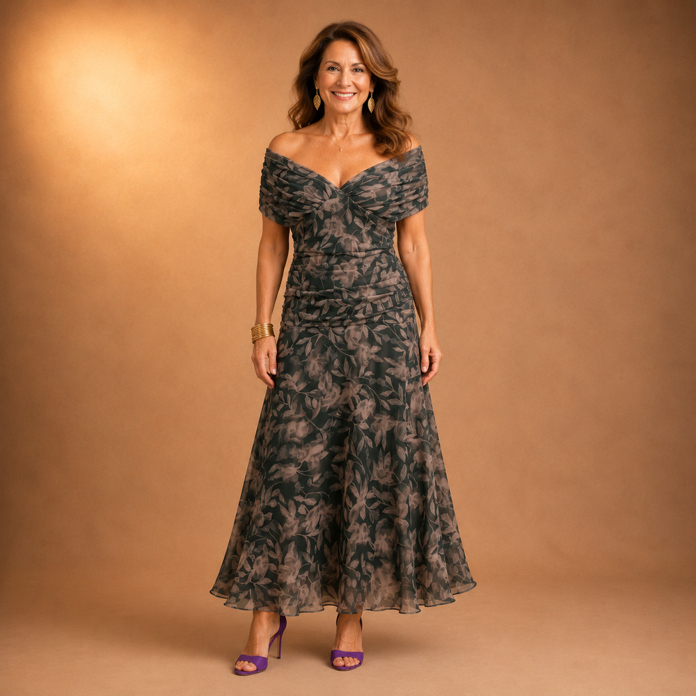 Delilah | Vestido Midi Floral con Hombros Descubiertos