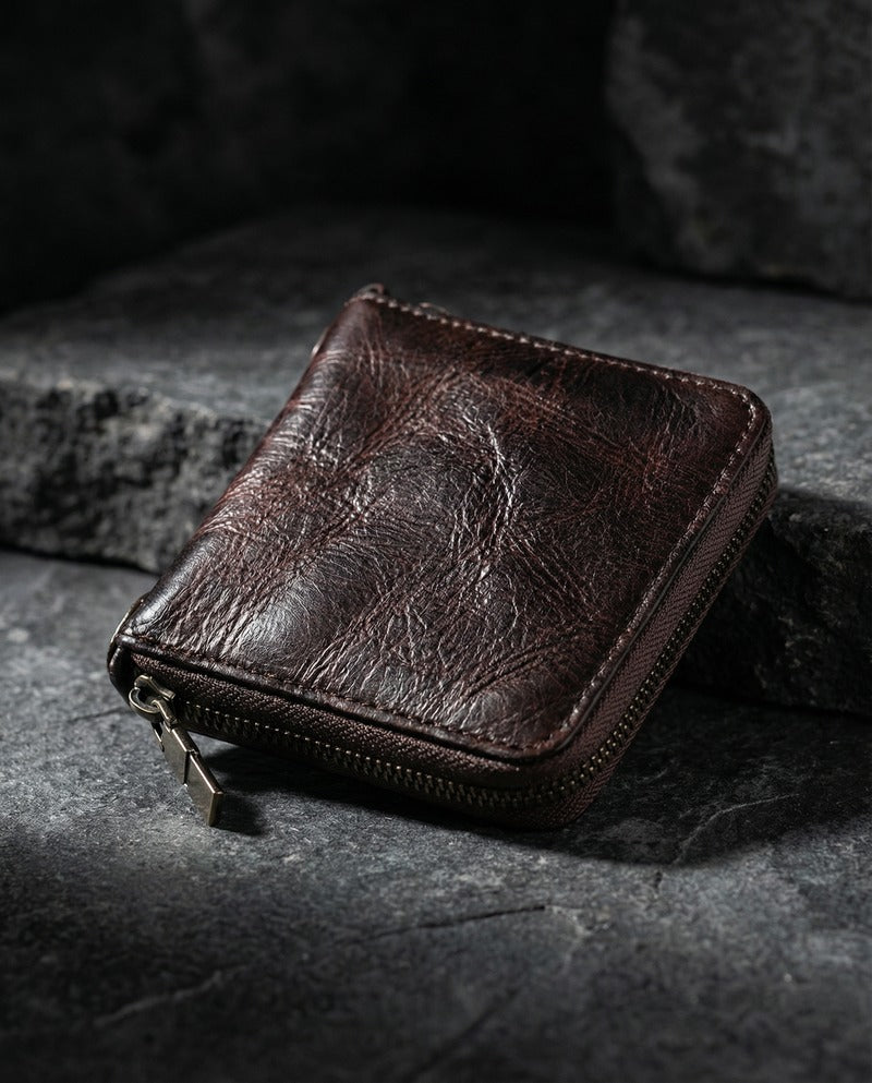 Cartera con cremallera de piel de ternera