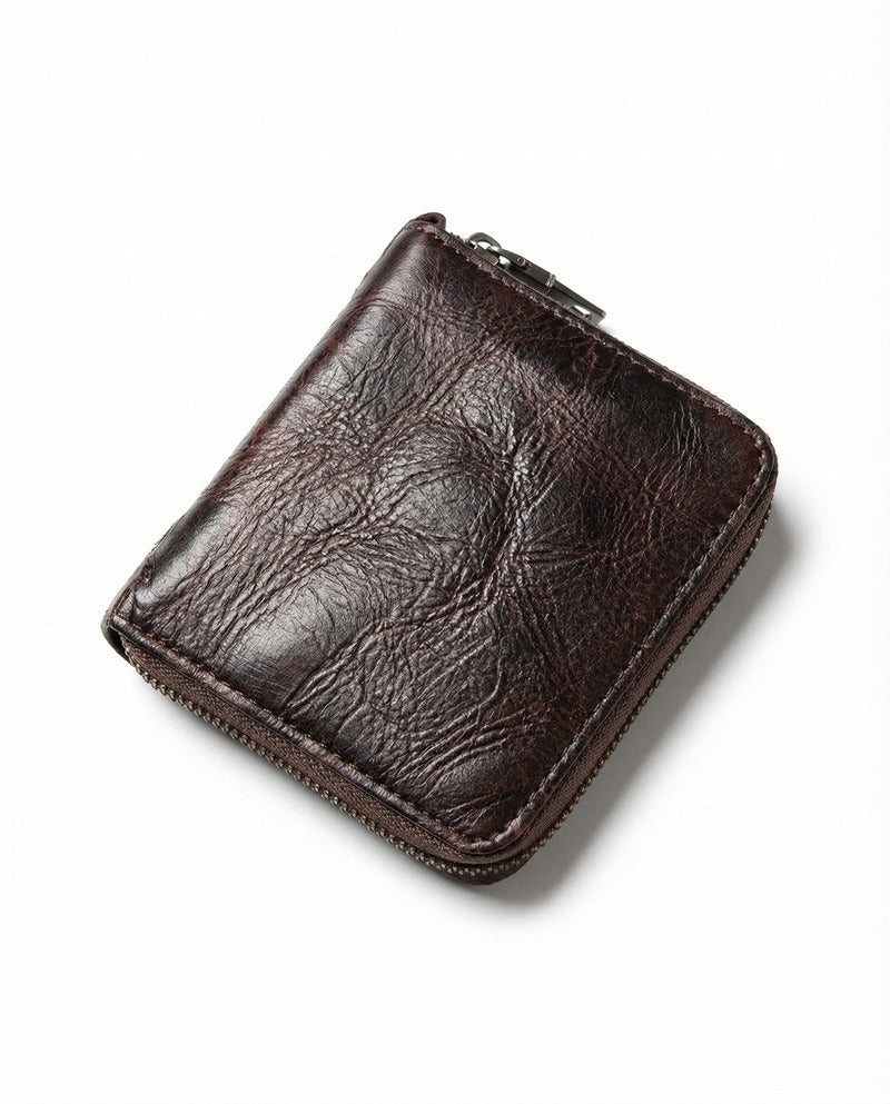 Cartera con cremallera de piel de ternera