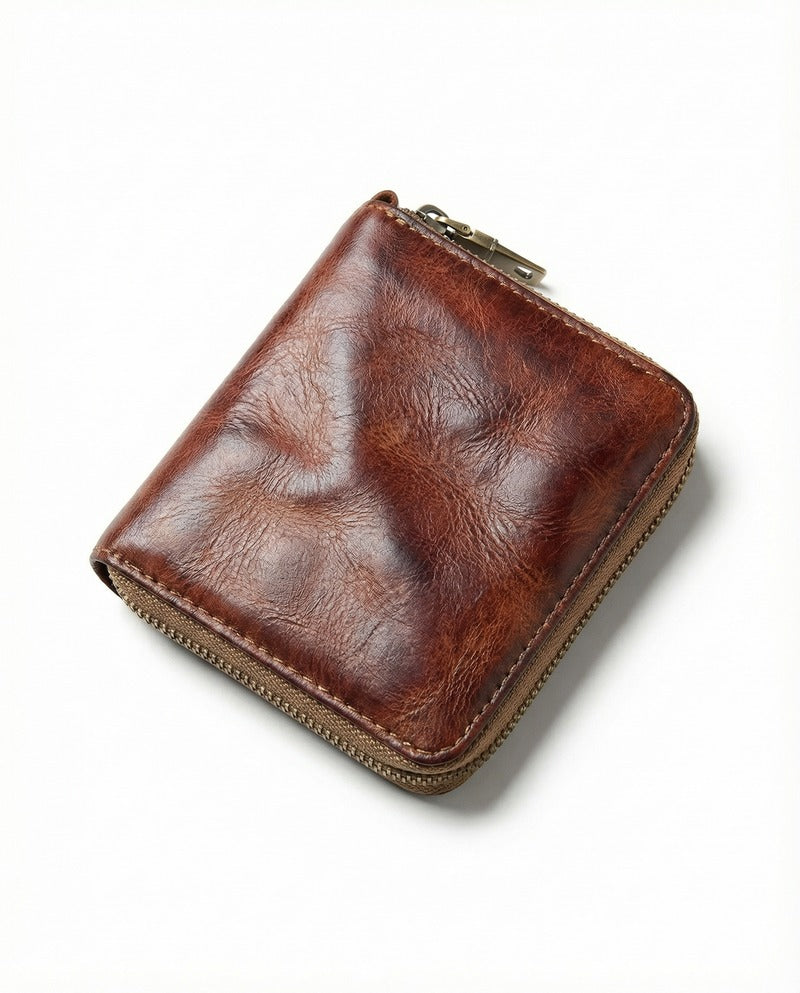 Cartera con cremallera de piel de ternera