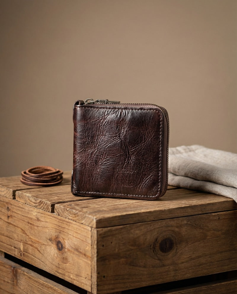 Cartera con cremallera de piel de ternera