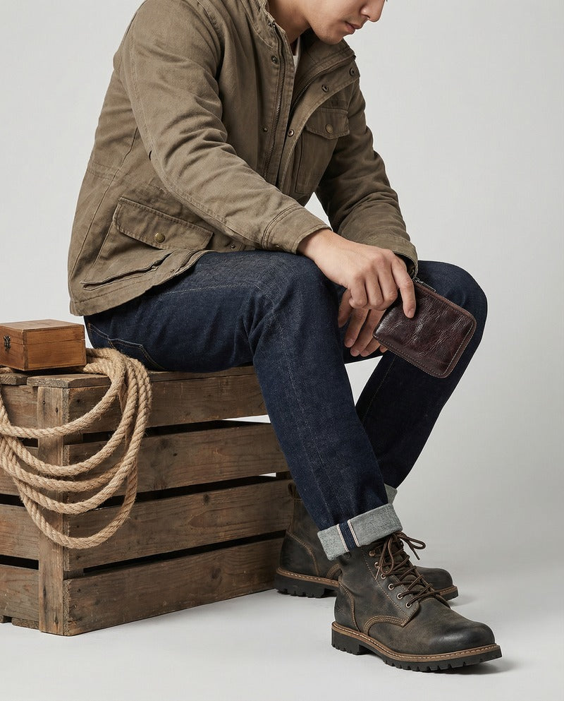 Cartera con cremallera de piel de ternera