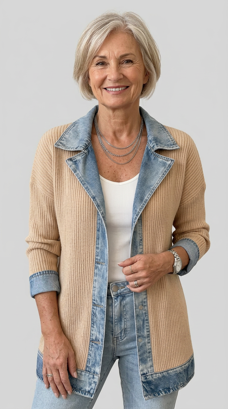 Miriam | Chaqueta de Punto Acanalado con Ribete de Contraste
