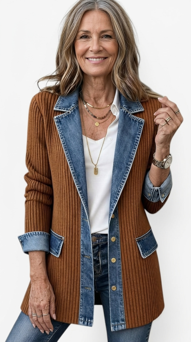 Miriam | Chaqueta de Punto Acanalado con Ribete de Contraste