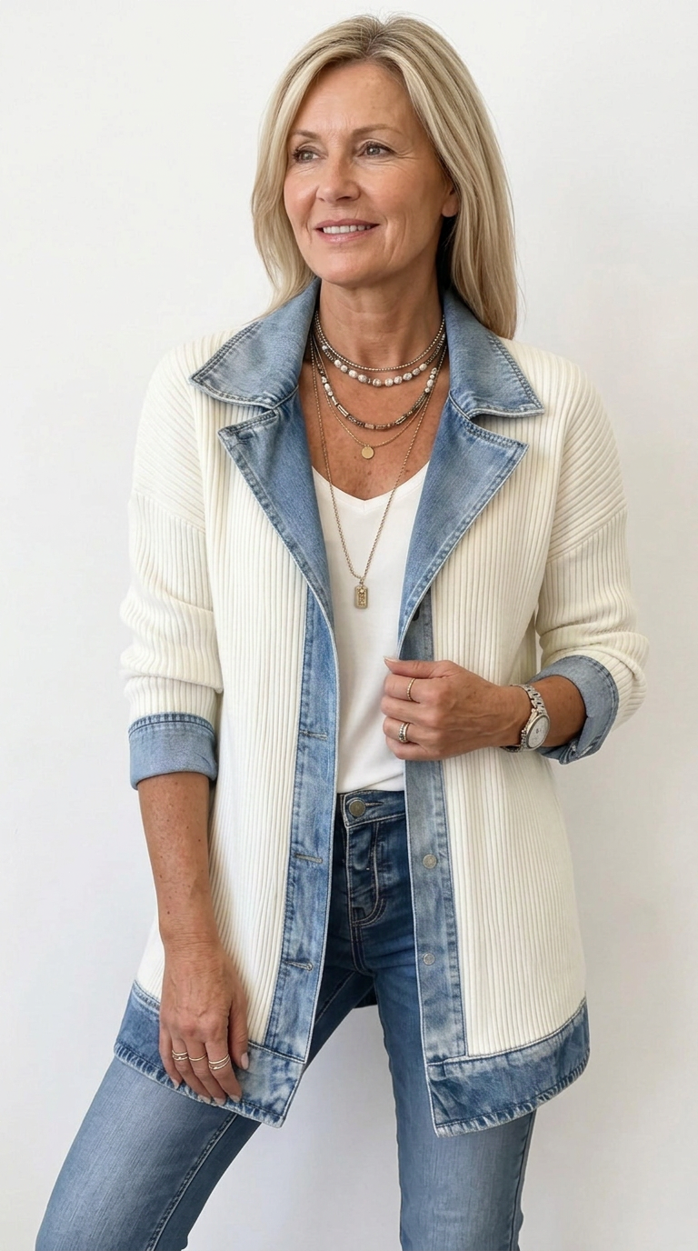 Miriam | Chaqueta de Punto Acanalado con Ribete de Contraste