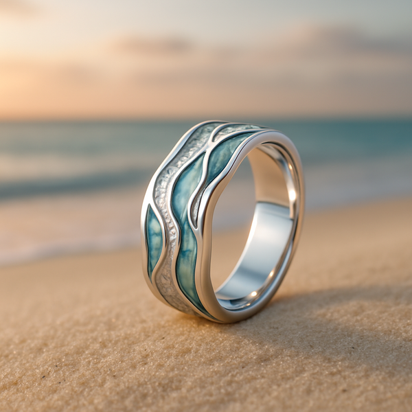 Anillo Ondulado de Turquesa en Plata