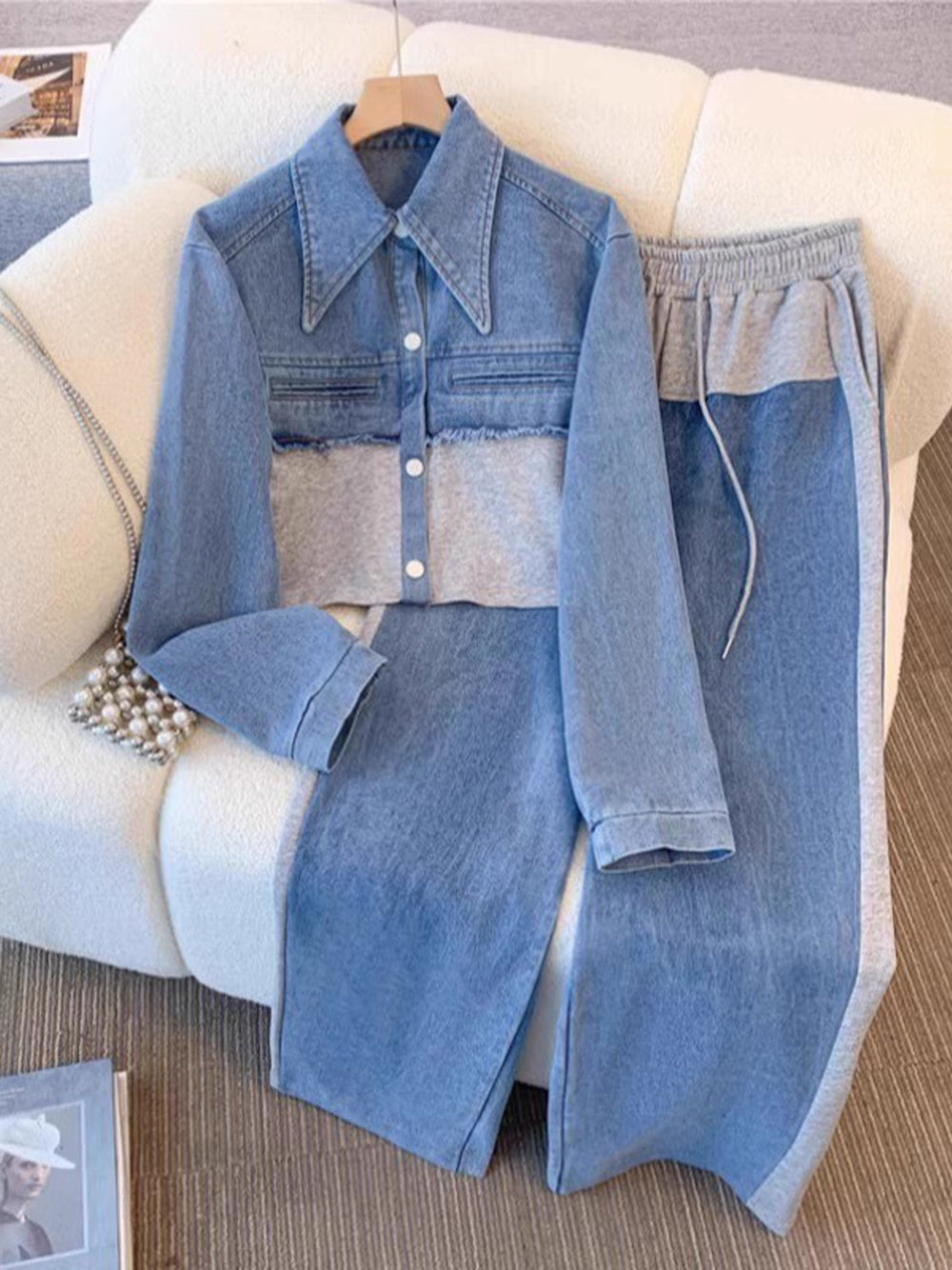 Holbrook | Conjunto de Chaqueta Corta Color Block y Pantalón de Pierna Ancha