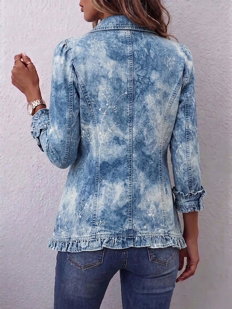 Jemison | Chaqueta Boho con Estampado Botánico Vintage Degradado y Volante