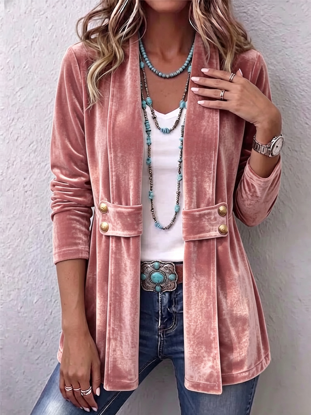 Holliwell | Chaqueta Vintage con Solapa, Botones y Frente Abierto
