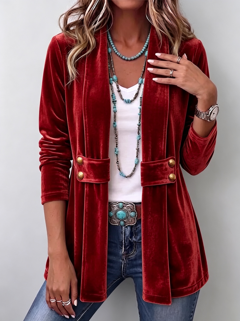 Holliwell | Chaqueta Vintage con Solapa, Botones y Frente Abierto