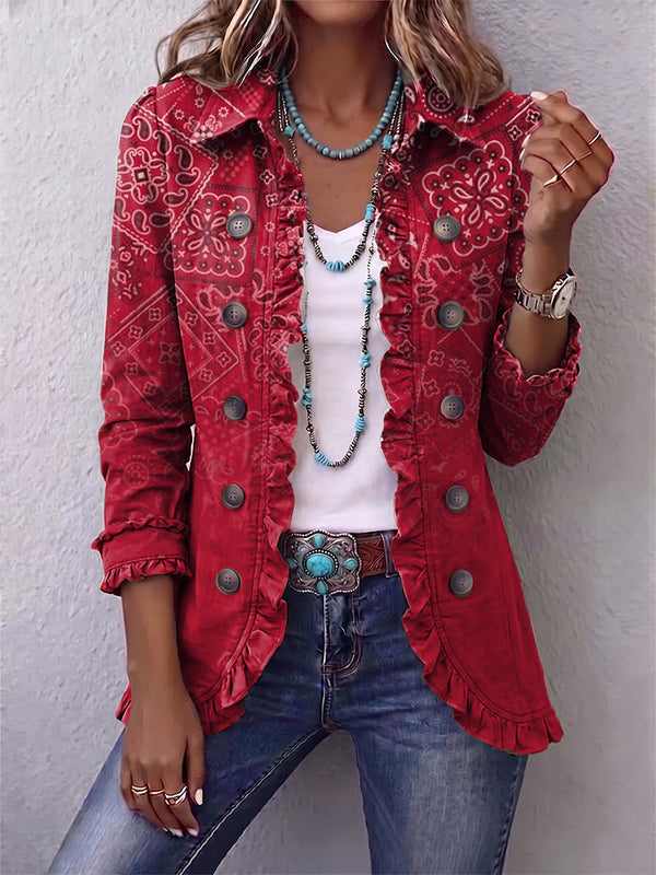 Criselle | Chaqueta con Volantes de Estampado Paisley Degradado Boho