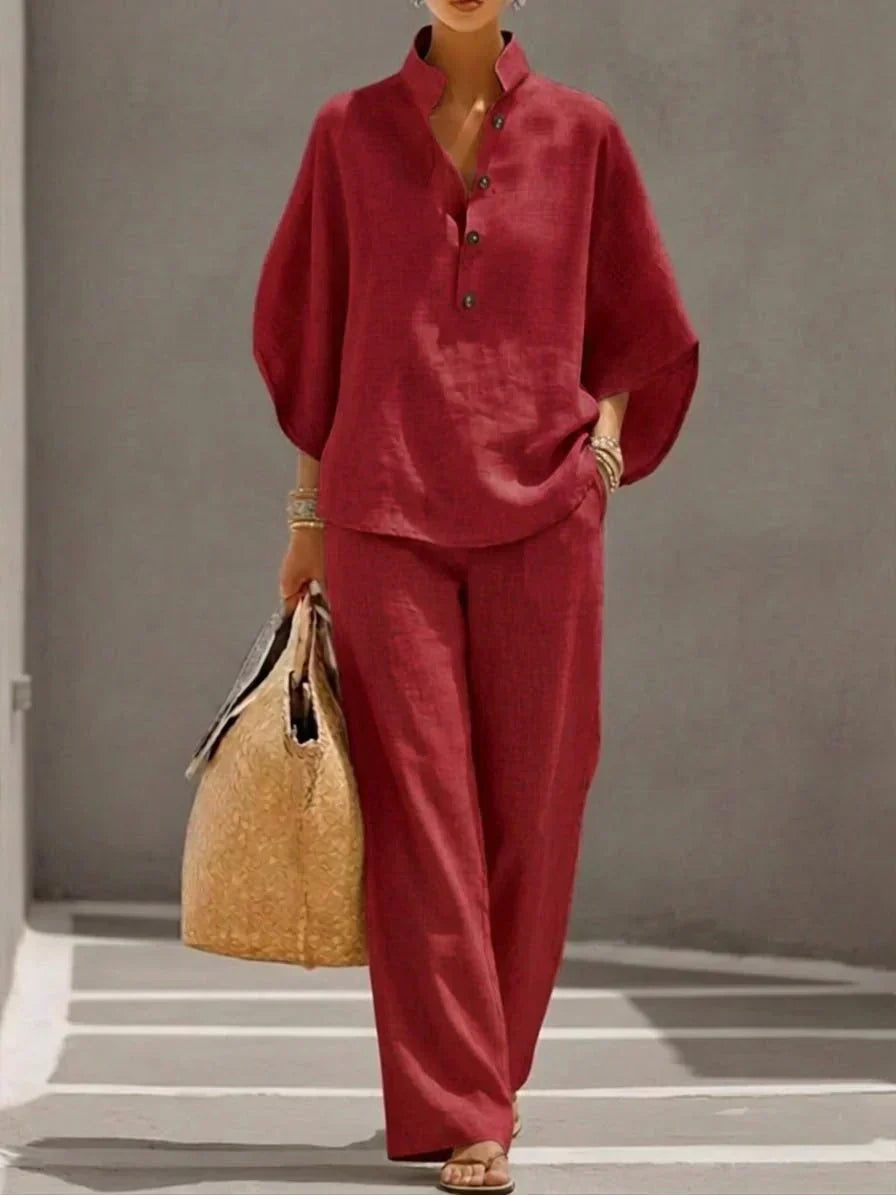 Maribel | Conjunto de Mangas Murciélago y Pantalón de Pierna Ancha